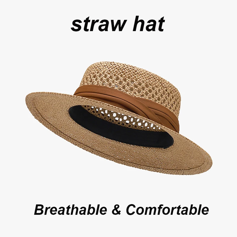 Neu eingetroffen: Flacher Strohhut mit Lochmuster, atmungsaktive Sonnenkappe für Damen und Herren, modisch, schlicht, für Strandurlaub und Outdoor-Aktivitäten.