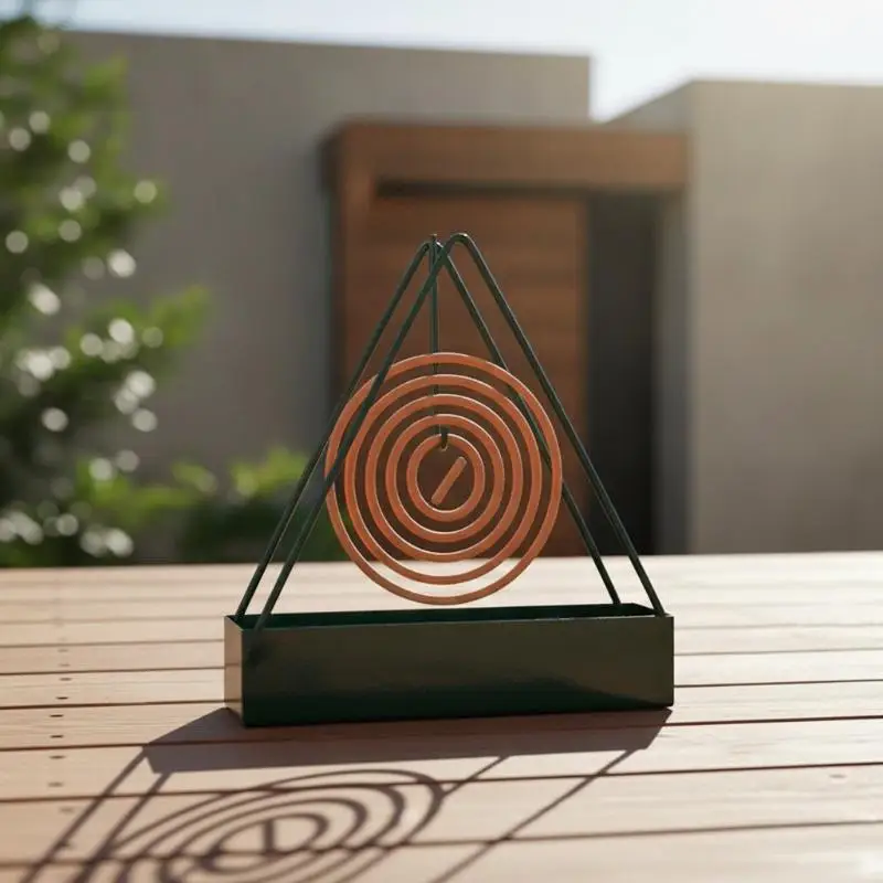 Durable Black Iron Mosquito Coil Holder Triangular Frame Ash Storage Tray for Outdoor BBQ Party Use