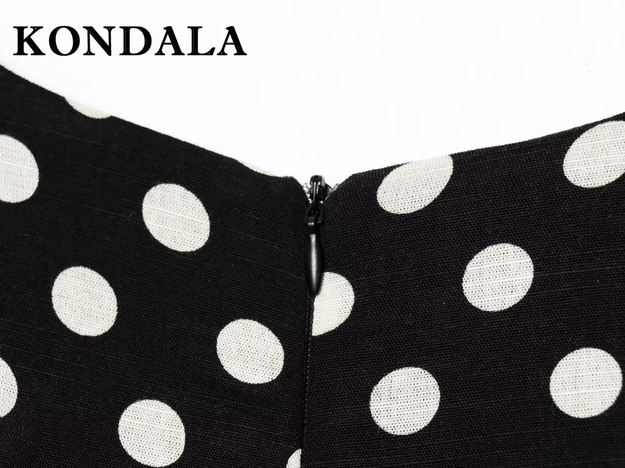 ชุดเดรสยาวทรงเอไลน์สีขาวลายจุดสุดชิค แบรนด์ KONDALA รุ่น Elegant Black Tank เหมาะสำหรับใส่ไปเที่ยวทะเล แฟชั่นปี 2025 สไตล์สตรีทแวร์ แขนกุด ลำลอง ความยาวปานกลาง
