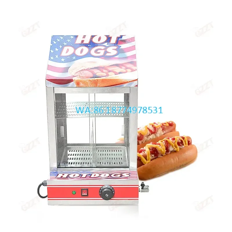 Wmwmnu Double Sided Tempered Glass Commercial Food Warming Showcase Hot Dog Steamer Sausage Buns Warmer Display Cabinet