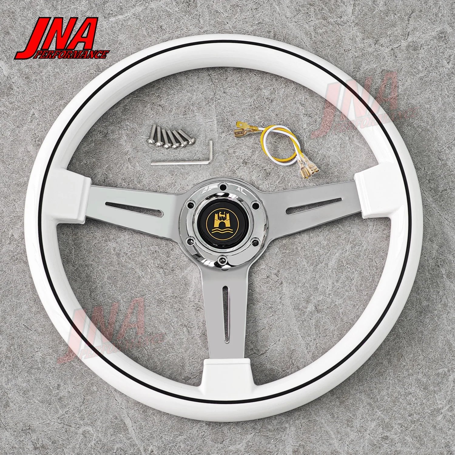 طبق مسطح خمر الأبيض ABS عجلة القيادة العالمي سيارة رياضية ضبط عجلة القيادة PC-ST06