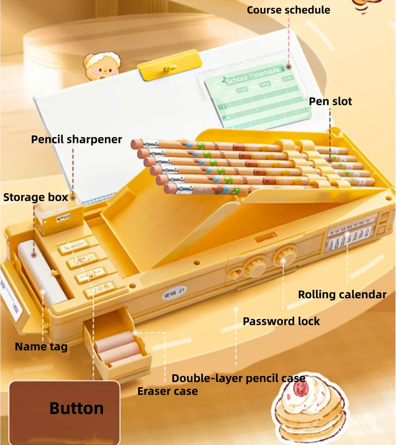 Password Lock School Supply Box Multi-functional Traditional Chinese Style Pencil Box Students Multi-layer Mechanism Storage Box