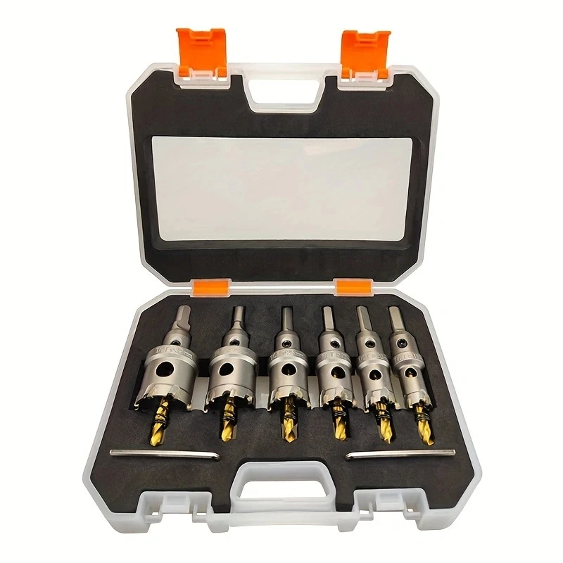 8pcs Heavy Duty Carbide-Tipped Hole Saw Set - 16-32mm Sizes for Stainless Steel & Iron Plate - Durable Metalworking Drill Tool