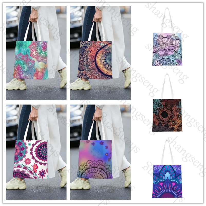 

Vintage Mandala Tote Bag, Fashionable Shoulder Bag, Daily Lightweight Shopping Bag Canvas Fabric Handbag Folding Bag