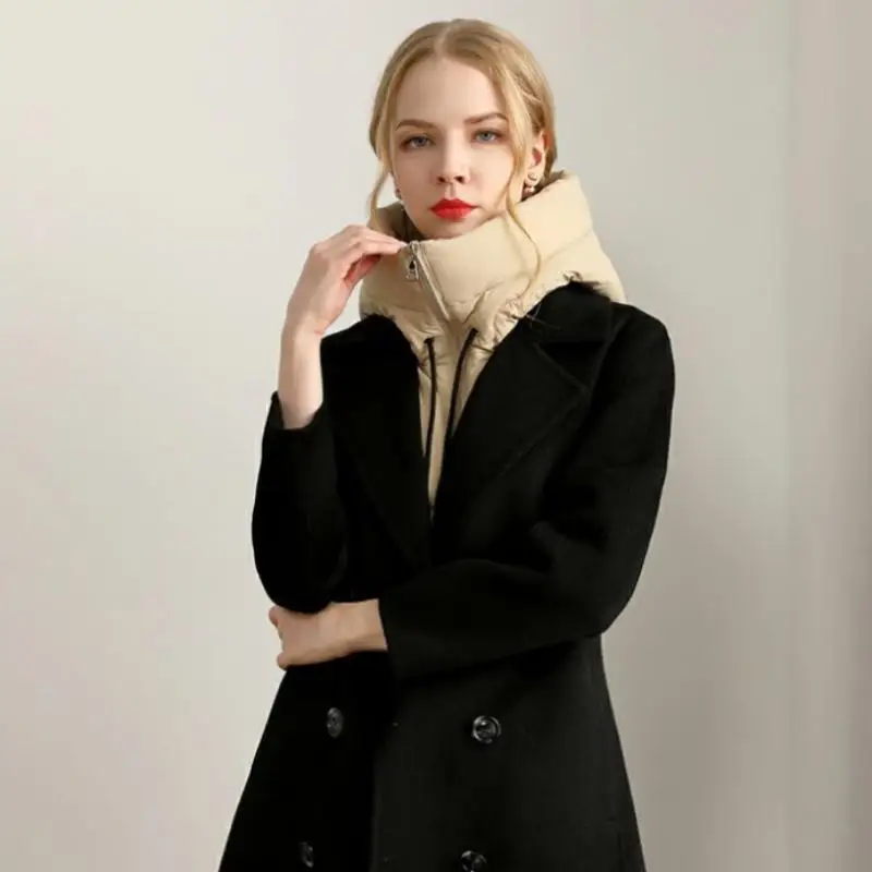 خفيفة أسفل مقنعين القبعات الرباط غطاء الرقبة القابل للإزالة وشاح قبعة سستة معطف قصير تانك الأعلى المرأة #3