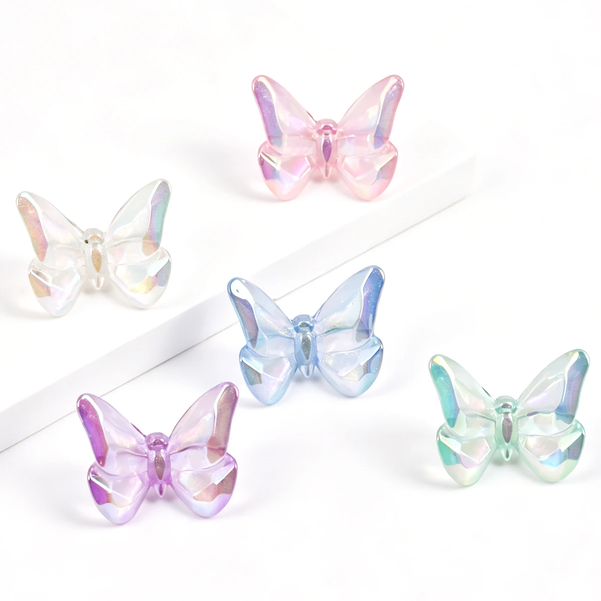 16/32pcs Random Color Faceted Butterfly Acrylic Beads 20*25mm Loose Spacer Beads For Bracelet Jewelry DIY Craft Making