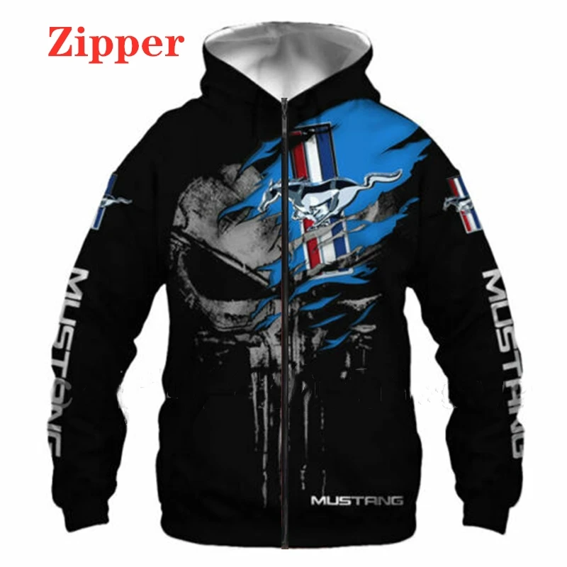 2024 moletom com capuz masculino mustang impressão 3d hoodie harajuku zíper moletom tendência masculino roupas esportivas streetwear