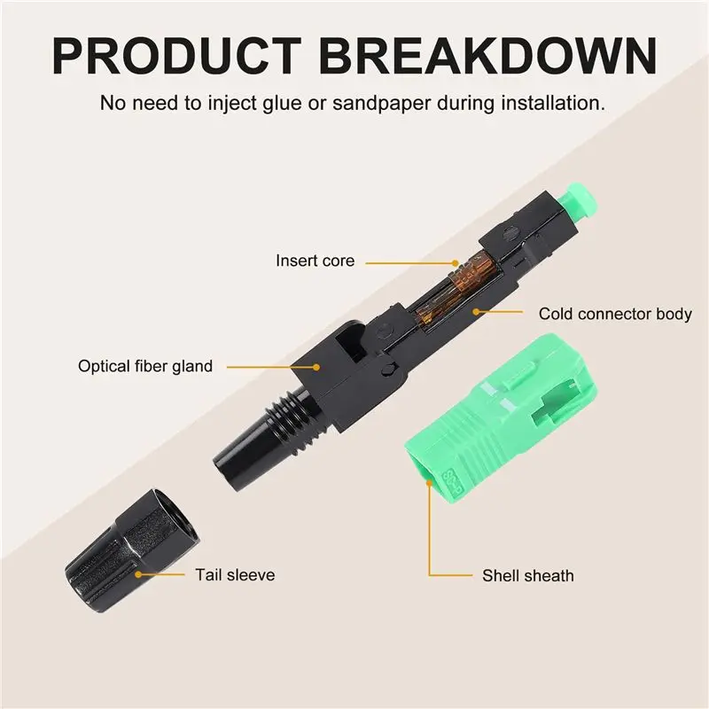 50Pcs Sc/Apc Fiber Optic Connector Embedded Single Mode Component Fiber Optic Quick Connector-Black + Green-AT36