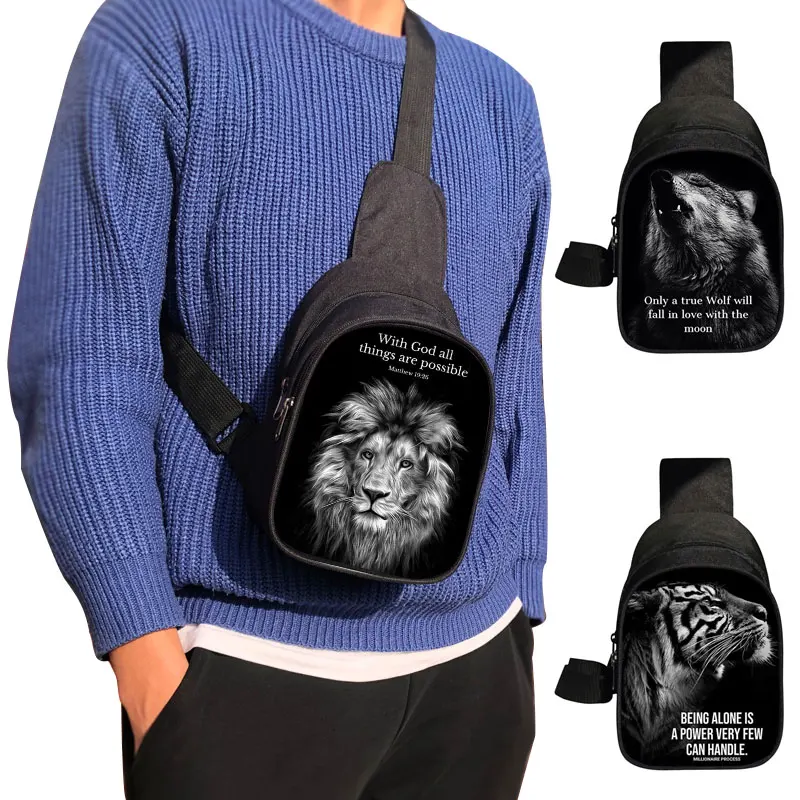 With God All Things Are Possible Chest Bag Christian Bible Verse Crossbody Bags Tiger Lion Wolf Men Shoulder Bags for Travel