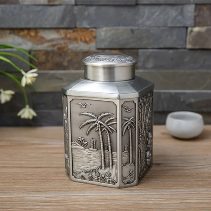 

Chinese style Metal Green Tea Can With Lid large capacity Loose Tea storage Jar Canister Home Kitchen Canisters for Tea Storage