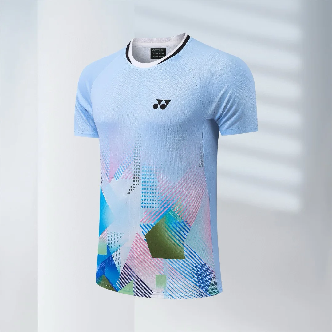 YONEX 2025 جديد ملابس تنس الريشة الرياضية قصيرة الأكمام تي شيرت مريح للتنفس ماصة للعرق التجفيف السريع