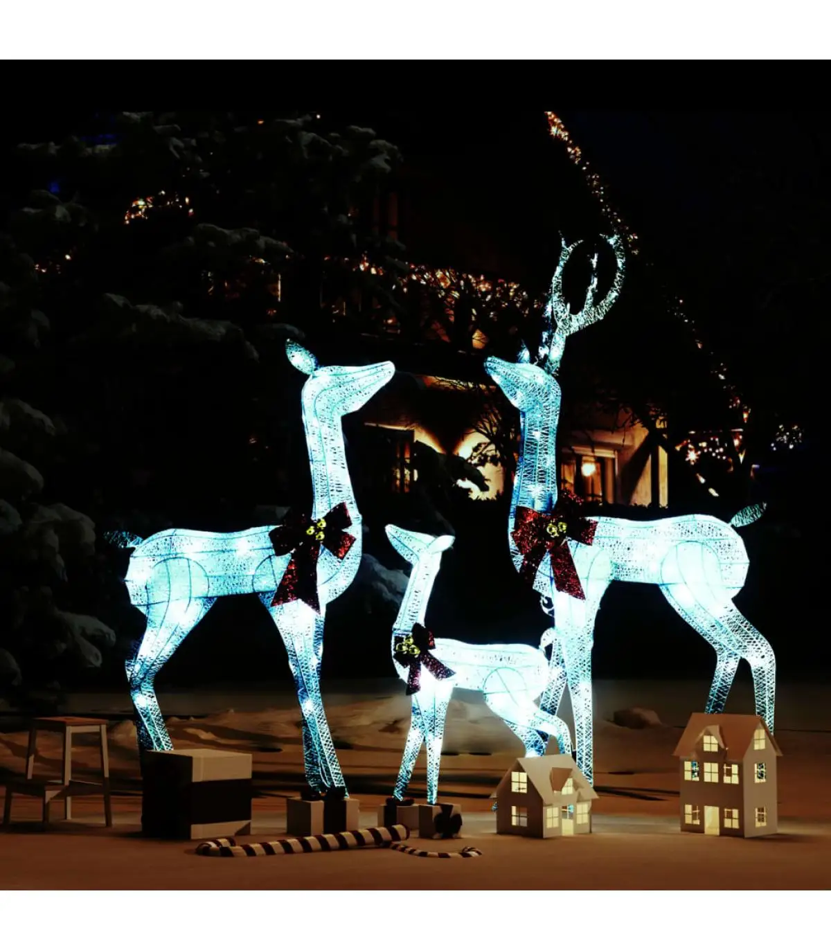 Christmas Lights Christmas family figures Christmas reindeer white and silver 201 LED