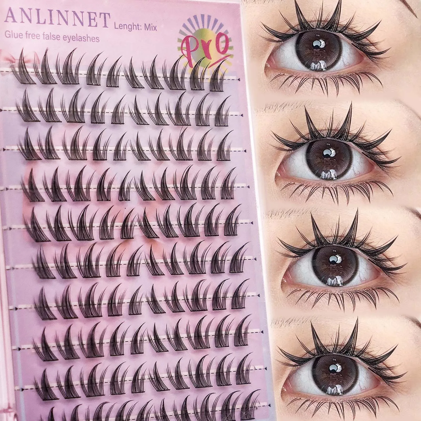 

100pcs Glue free Manga Lashes clusters Gift for Women & Girl makeup Individual lash clusters。Reusable Naturaly False eyelashes
