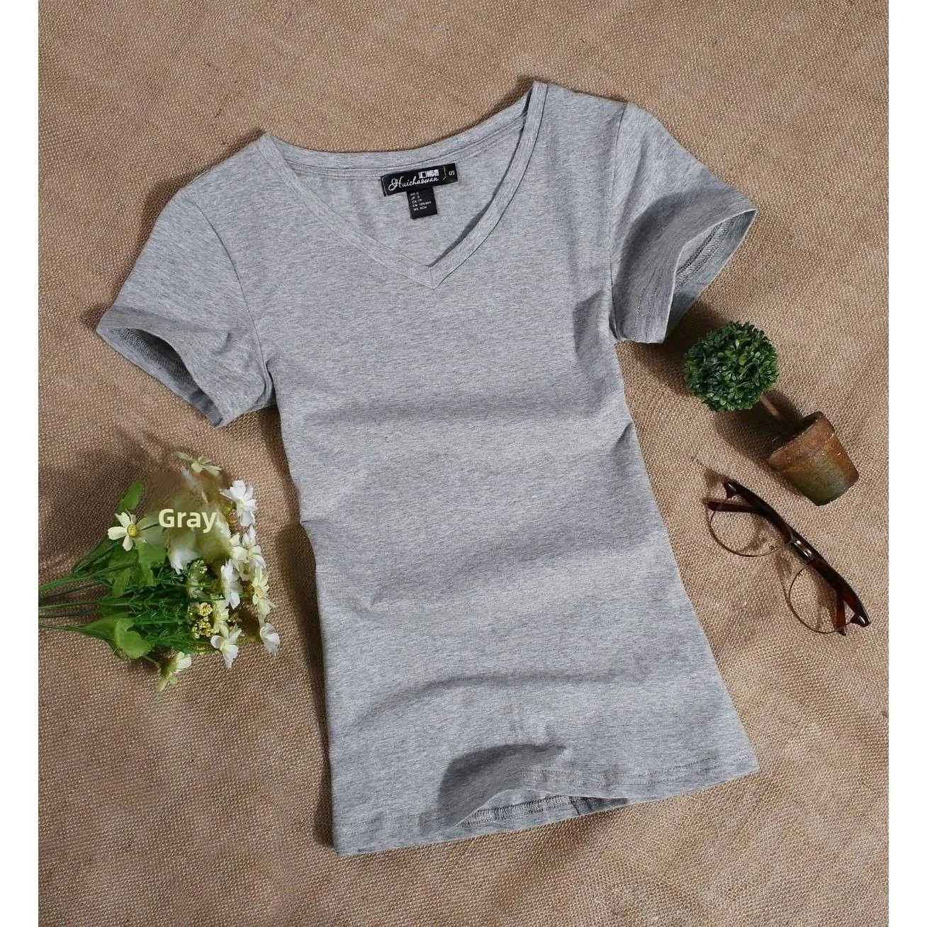 T-shirt da donna ort Sve in puro cotone semplice bianco slim fit rotonda Ne No Brand Marchio registrato 8-24 anni