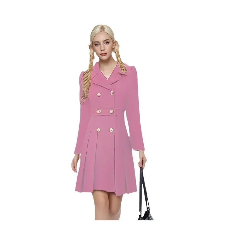 

Autumn Winter New Arrival Large Size Women's Long Woolen Coat Double Breasted Jaet Commute Sle Thiened Long Sve