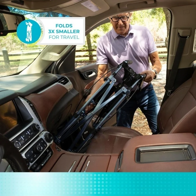 Opvouwbare rollator met zitting en rugleuning, 4 wielen, vergrendelingsremmen, lichtgewicht mobiliteitshulpmiddel voor senioren, volwassenen, blauw