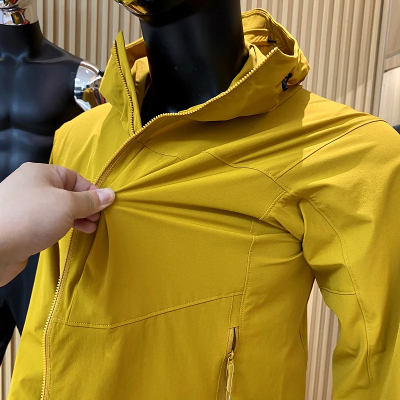 

Outdoor Men's Thin Four-Sided Elastic Fce Jaet New Autumn GM Series Youth Trendy Long Sve Hooded Stand Fit Jaet
