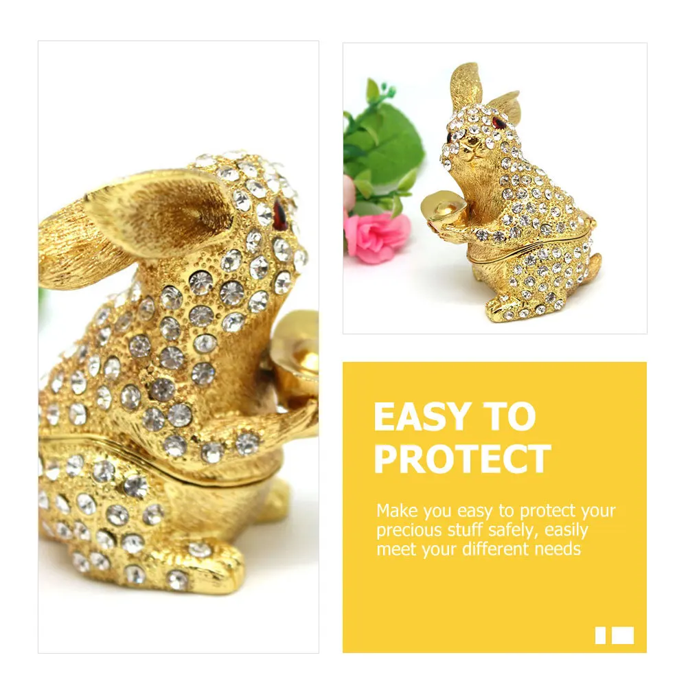 

Rabbit Design Alloy Jewelry Box Exquisite Jewelry Organizer Ring Earrings Storage Case Gift Desktop Trinket Box