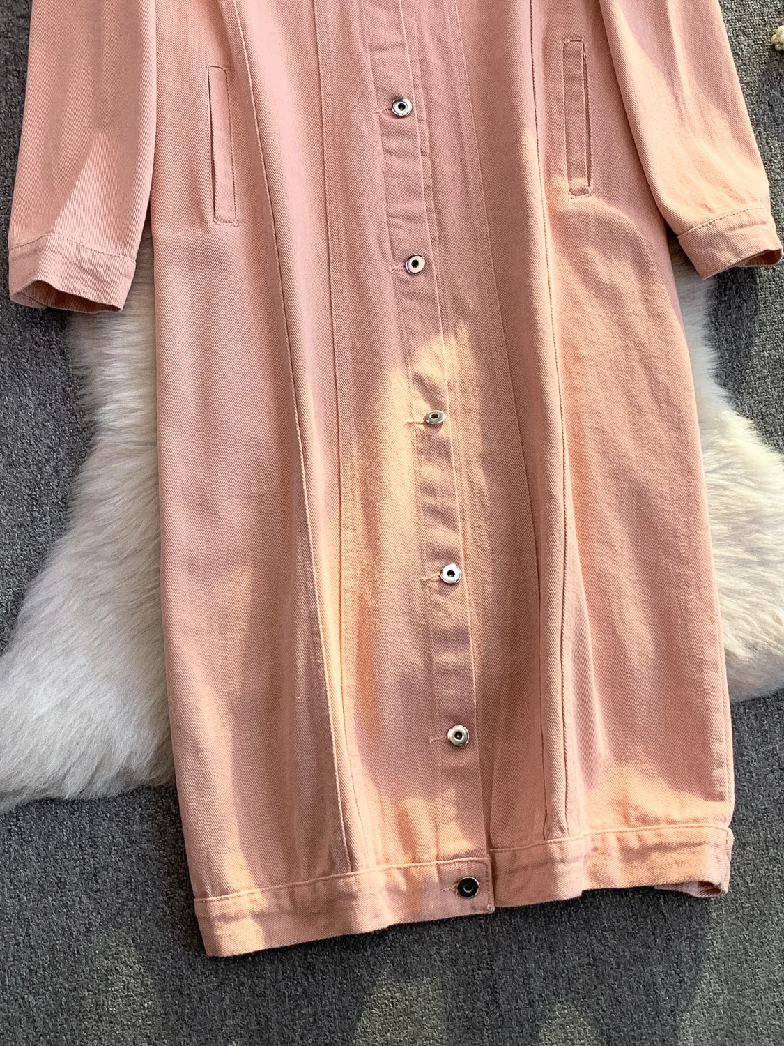 SuperAen Pink Single-breasted Denim Dress for Women 2025 Autumn New Korean Style Loose Long Dresses