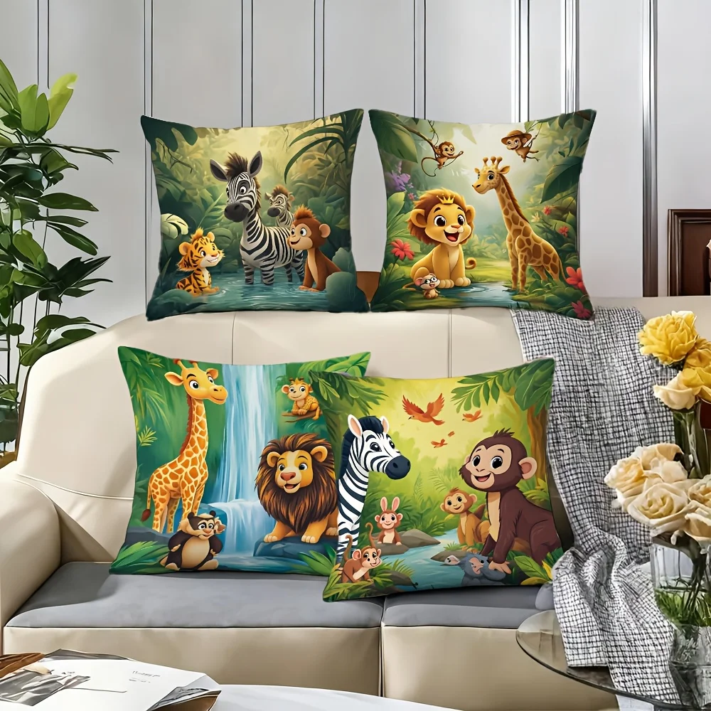 1PC 2D Flat Jungle Safari Animals Throw Pillow Covers Cute Wild Life Printed Cushion Cases for Kids Room Decor No Pillow Core
