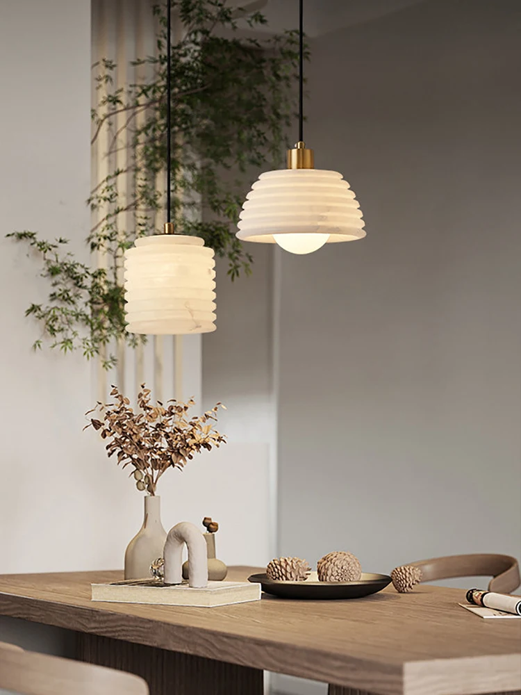 Marble Lantern Natural Alabaster with Unique Grain Soft Diffused Light Atmosphere Lamp Home Adjustable Suspension Cord Bedroom