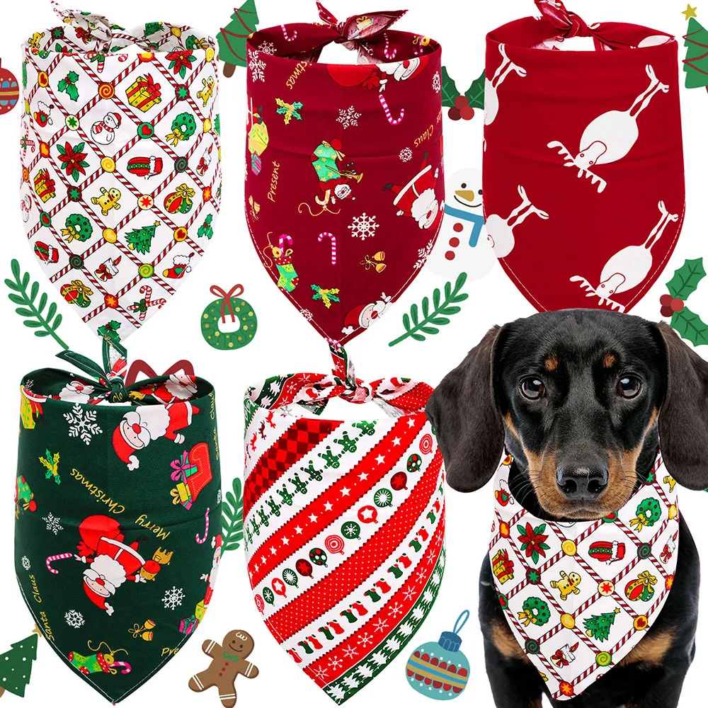 

50PCS Christmas Decorate Pure Cotton Dog Bandanas Scarf House Party Pet Scarf Bandandas Pet Supplies for Puppy Dog Accessories