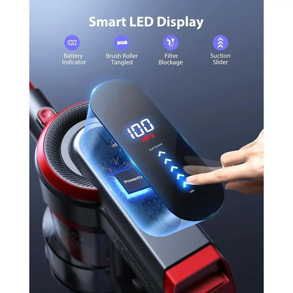 مكنسة كهربائية لاسلكية 40 كيلو باسكال 450 وات: وقت تشغيل 55 دقيقة، شاشة LED، شعر الحيوانات الأليفة والسيارة، استخدام المنزل والسيارة