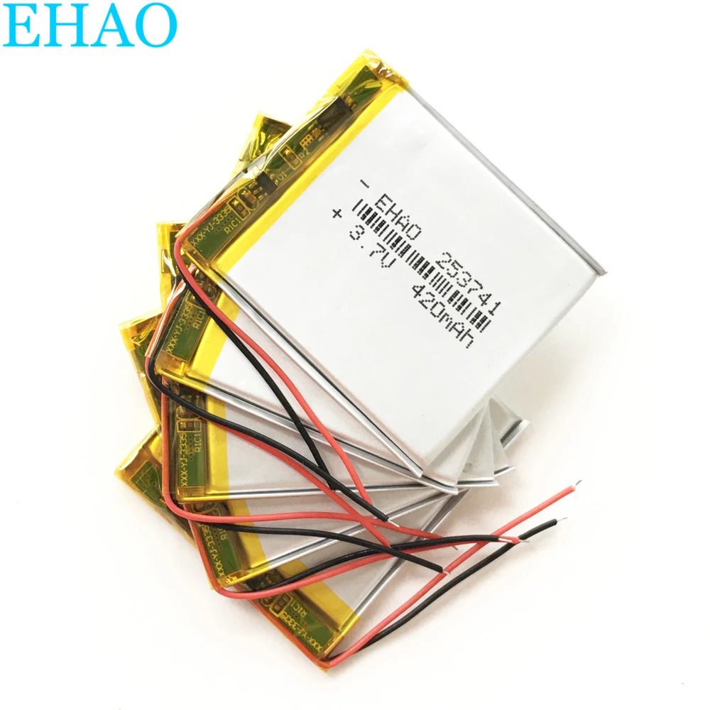 5 PCS 253741 3.7V 420mAh Ultra Thin LiPo  Lithium Polymer Rechargeable Battery Cells For Mp3 GPS Smart Watch Speaker