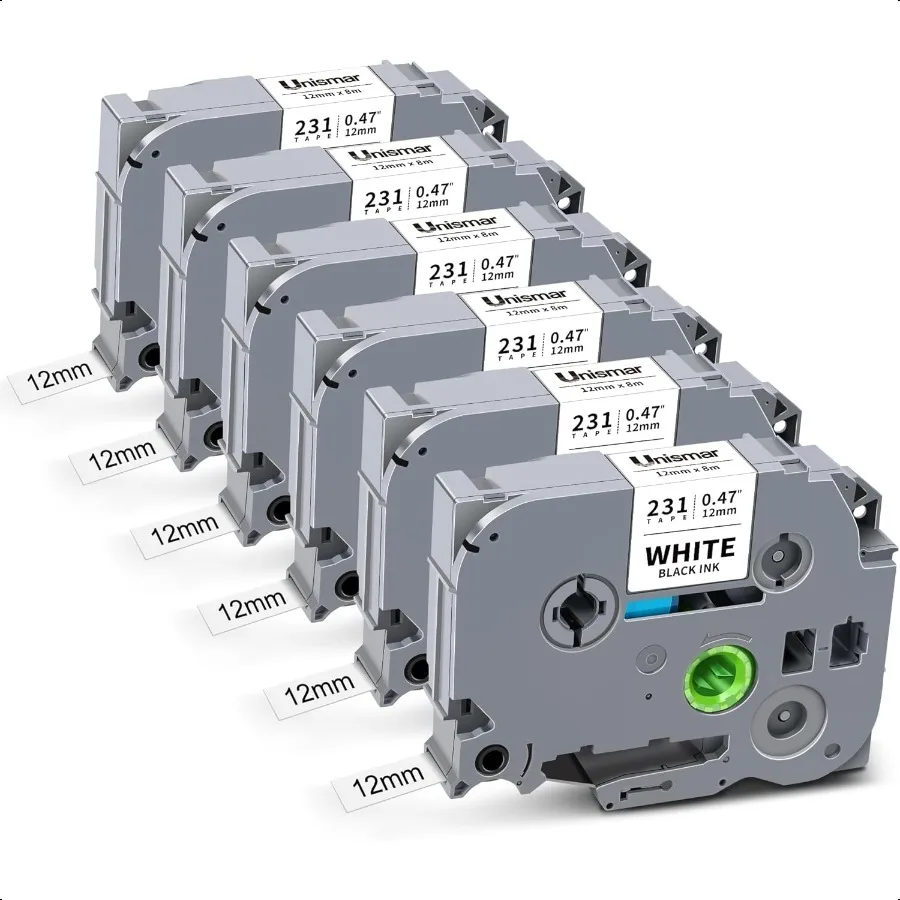 

Лента для изготовления этикеток Tze, 12 мм, 0,47, ламинированная, белая, совместимая с Brother Tze231 Tz231 Tz, заправка Tz, работает для Ptouch PTD220 PTD210 PTH1