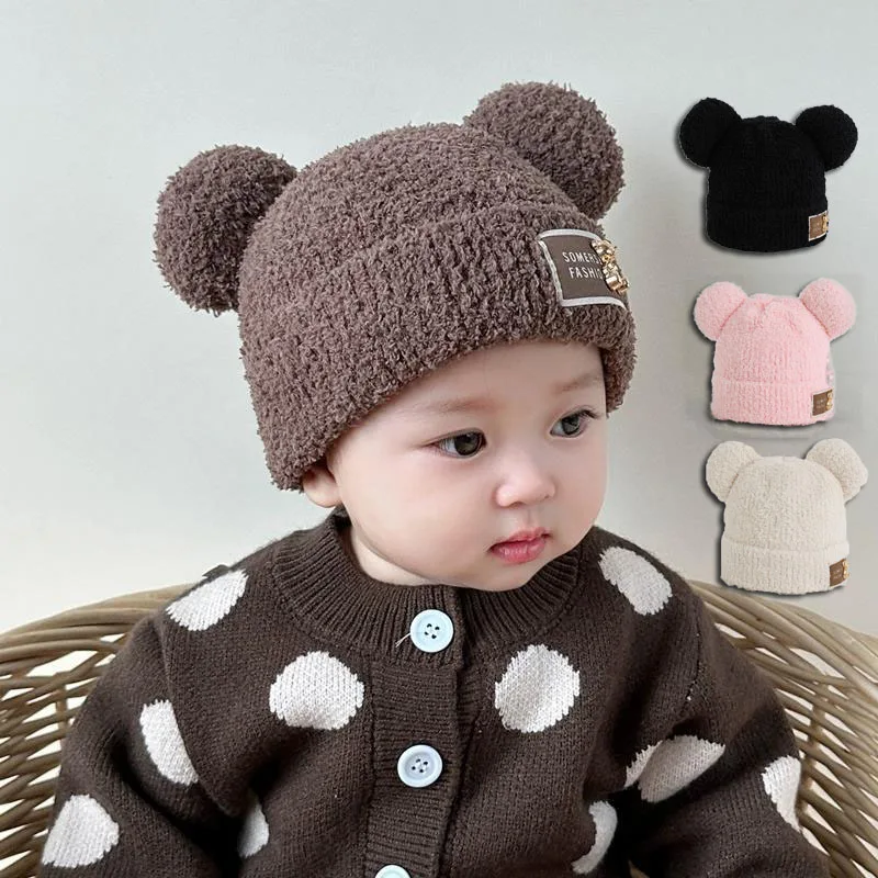 Baby hat fall and winter new plush set head cap boys and girls outdoor warm thickened windproof ear protection cap cute