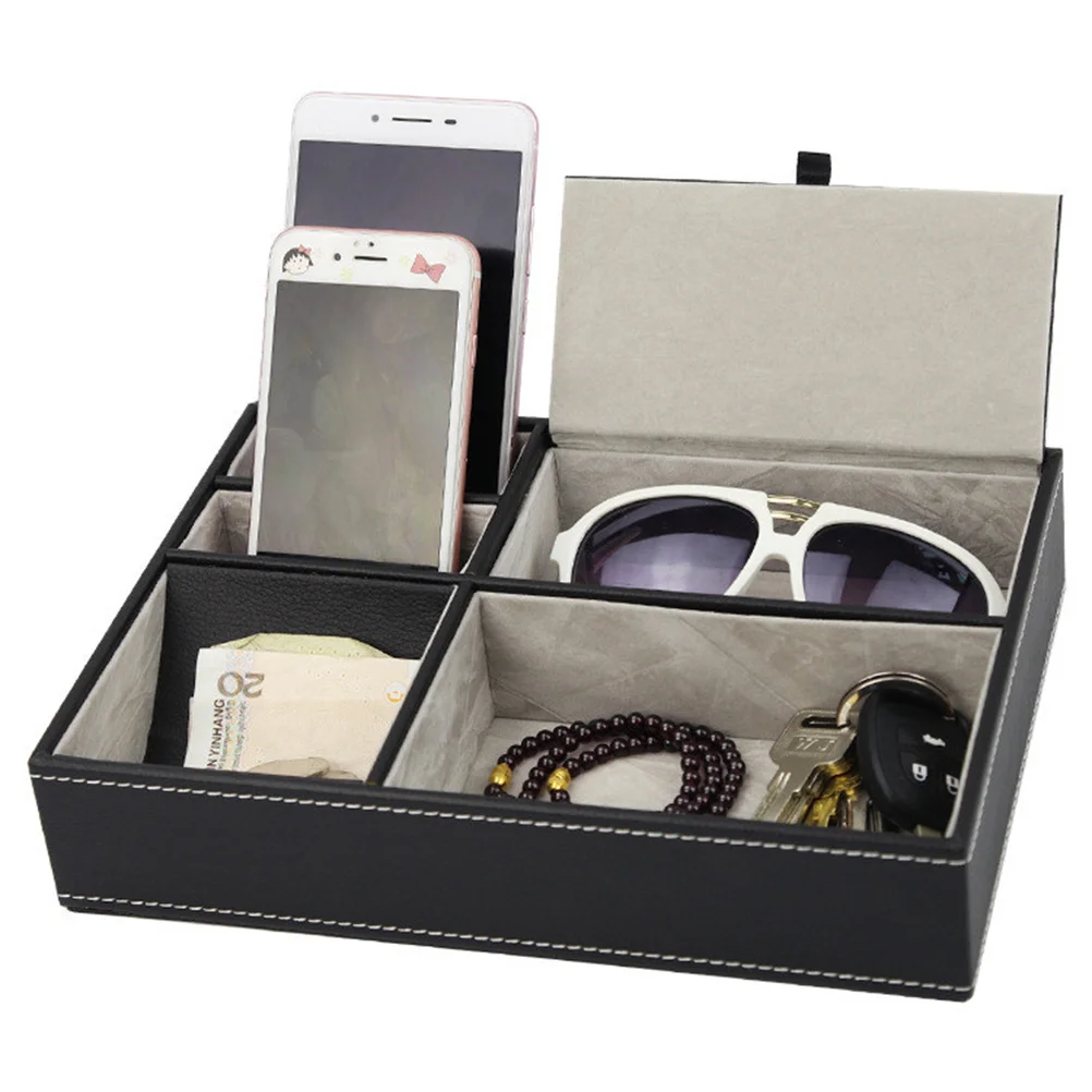 

Storage Box Black Mdf 257x187x52mm Organizer Case for Remote Phone Glasses Jewelry Craft Supplies 5 Compartments Small