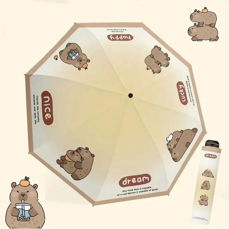 Anime Cartoon Capybara Manual Umbrella Sunshade Folding Everted Sunscreen Umbrella Portable Folding Dual-Purpose Sun Umbrella