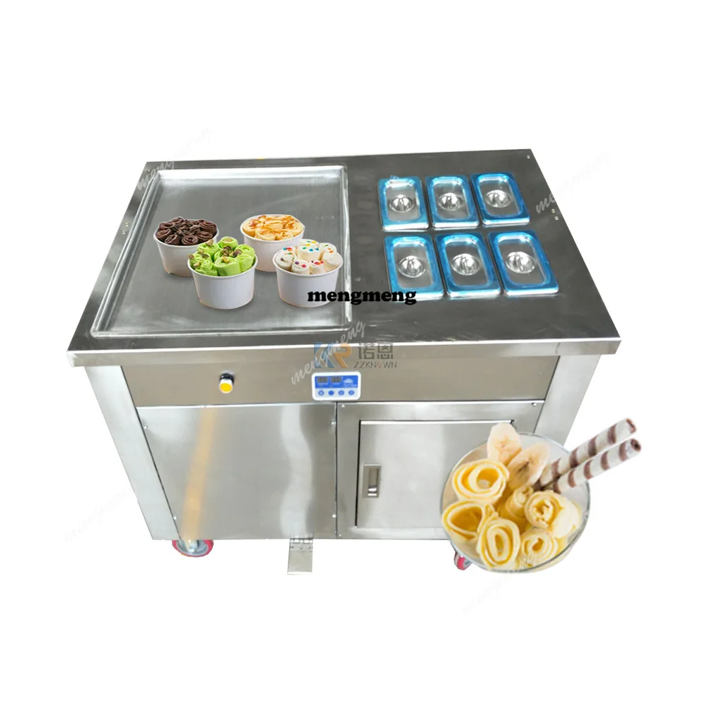 Commercial Single Square Pan Fry Rolled Ice Cream Maker Fried Yogurt Ice Powder Machine Fried Roll Ice Cream Machine Equipment