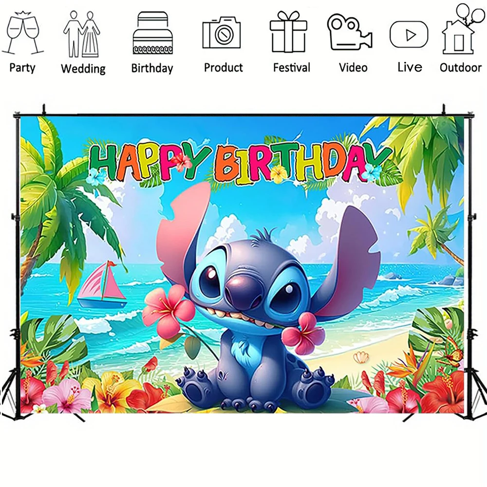 Disney Lilo Stitch Backdrops Kids Birthday Party Decoration Photographic Background Baby Shower Photo Booth Props Wall Decor