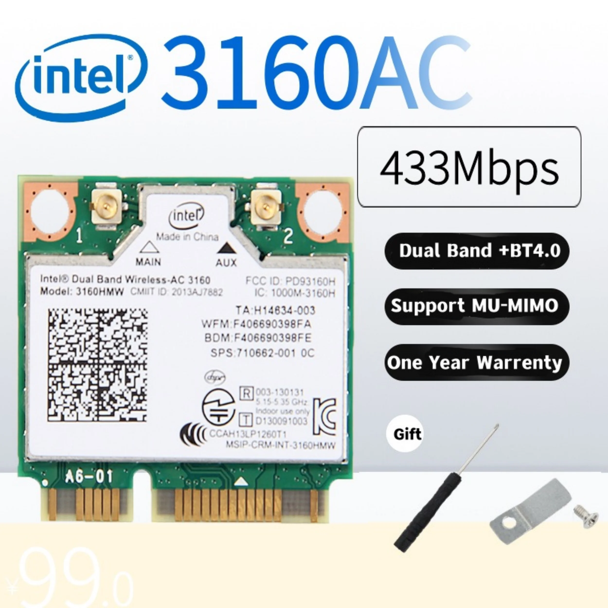 Intel Wireless-AC 7260 7260HMW 3160 7265 3165 8260 Mini PCIE Card Dual Band Bluetooth WiFi Adapter