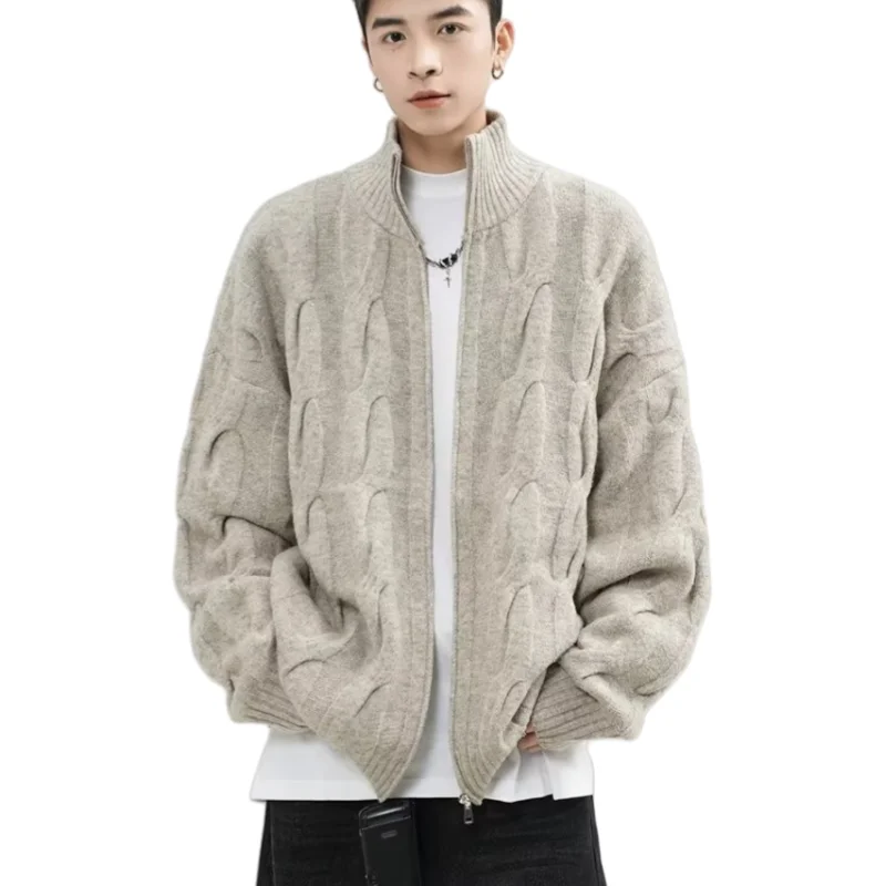 

Men's New Outdoor Comfortable Loose Casual Knitted Jacket for Spring Autumn Fashion Full Zipper Stand Up Collar Knitted Cardigan