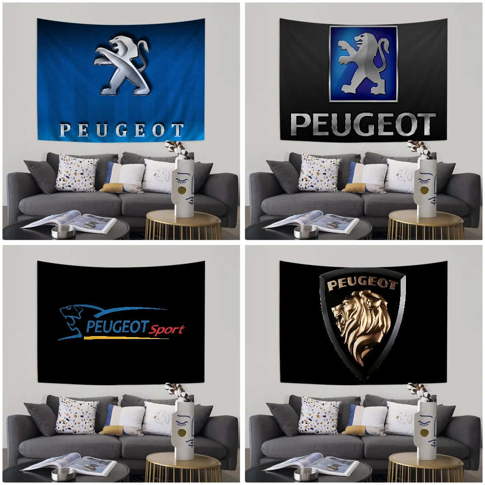 

Fashion Car P-Peugeots Logo Printed Cartoon Tapestry For Living Room Home Dorm Decor INS Home Decor