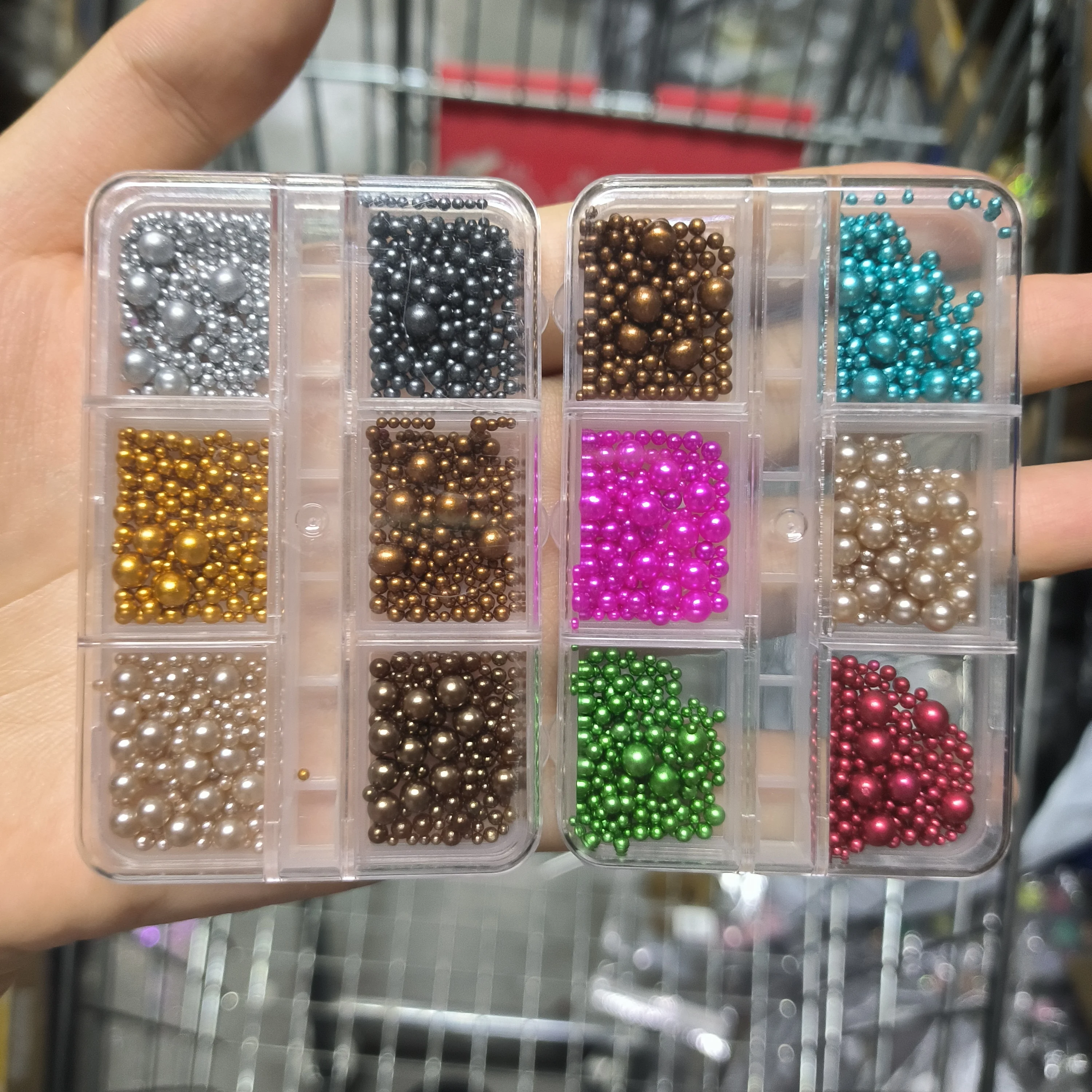 6/12Grids 3D Christmas Colorful Pearls Bead Nail Charms Mixed Round Balls Nail Art Decorations Xmas Beads DIY Manicure Jewelry