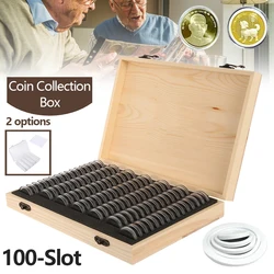 100Pcs Clear Coin Capsule Universal Coin Storage Box With Adjustment Pad  Adjustable Wooden Commemorative Coin Medal Container