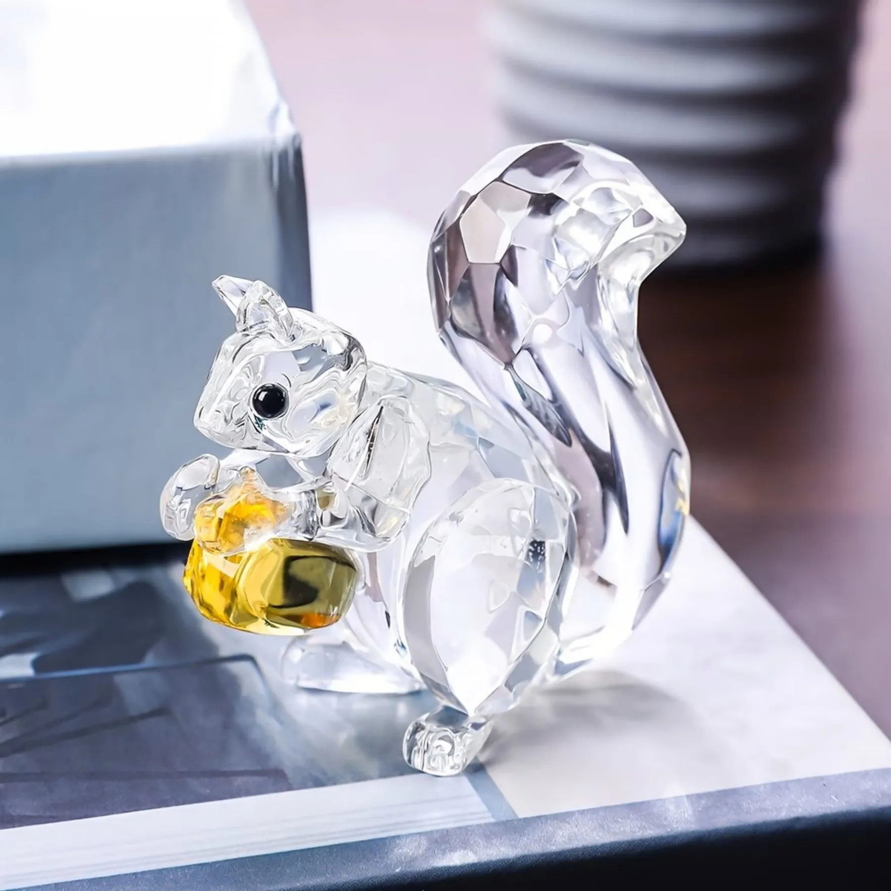 K9 Crystal Squirrel Paperweight - 50mm Handmade Faceted Glass Figurine, Cute Desk Decor for Home Office, Birthday Gift
