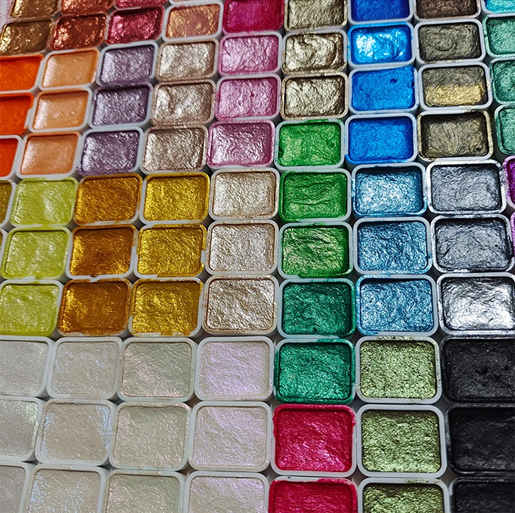 Perlmuttfarbene, solide Aquarellfarbe, Metall-Aquarellmalerei mit glänzenden Perlen, solide Aquarellmalerei und Künstlerbedarf – Detail 10