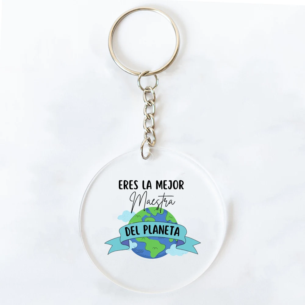 Best Teacher in The World Spanish Print Key Chains Teacher\'s Day Gift Keychain Acrylic Keyring Graduation Best Gifts for Teacher