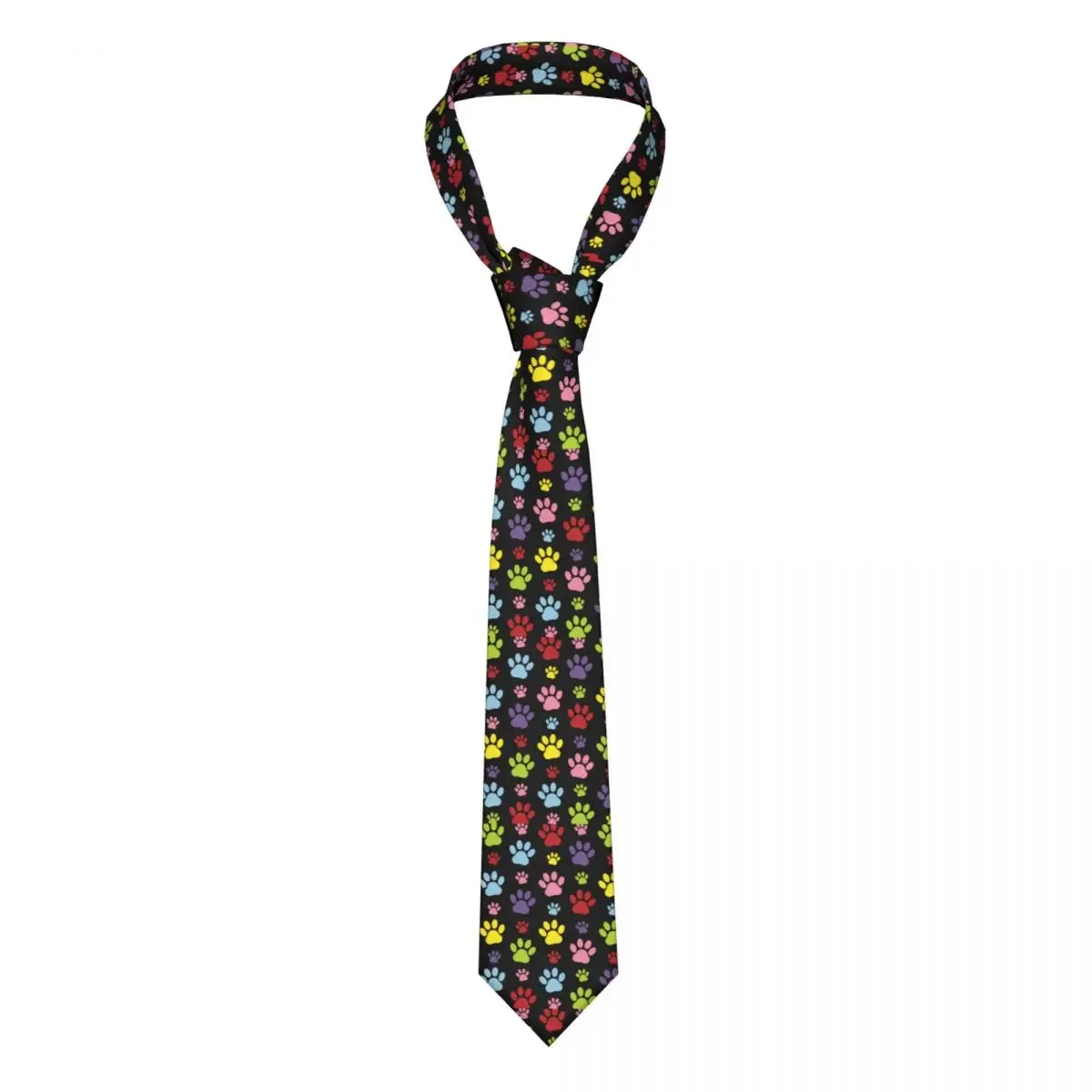 

Personalized Colorful Paws Pattern Ties Men Classic Dog Paw Prints Pet Silk Party Necktie