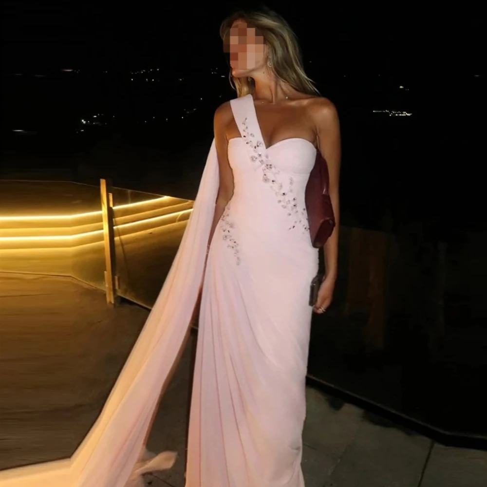 

Chiffon Mermaid Prom Dresses Sweetheart One Shoulder Pleated Evening Dress Exquisite High Quality Party Gowns Women Customized