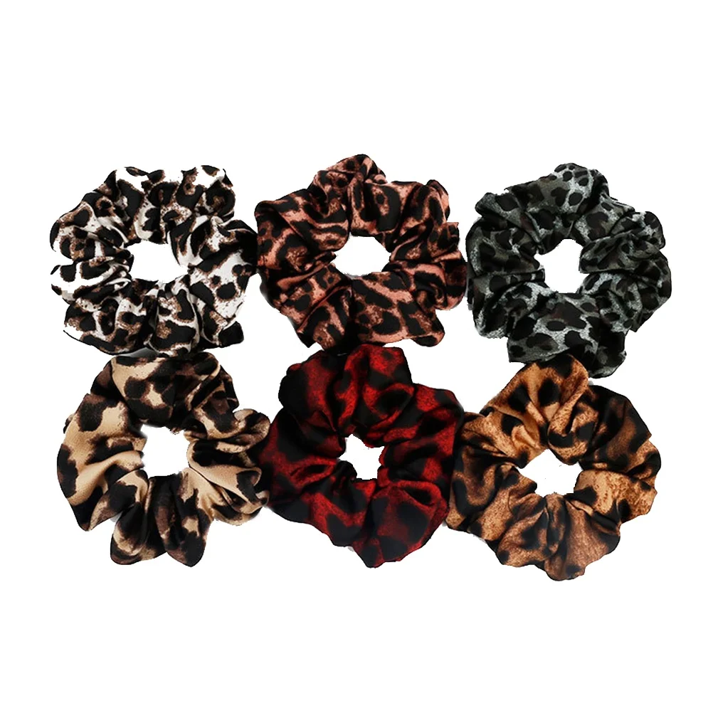 

6PCS Leopard Print Hair Ties Elastic Stretch Girl Rope Solid Color Ponytail Holders Chic Accessories Everyday Wear Style