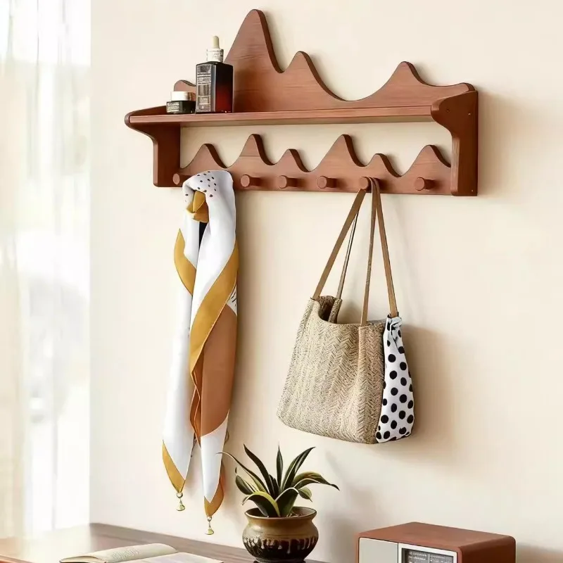 

Solid Wood Entryway Wall Hook Stylish Wall Mounted Coat Rack Hallway Space Saving Hanger Shelf Home Living Room Organization