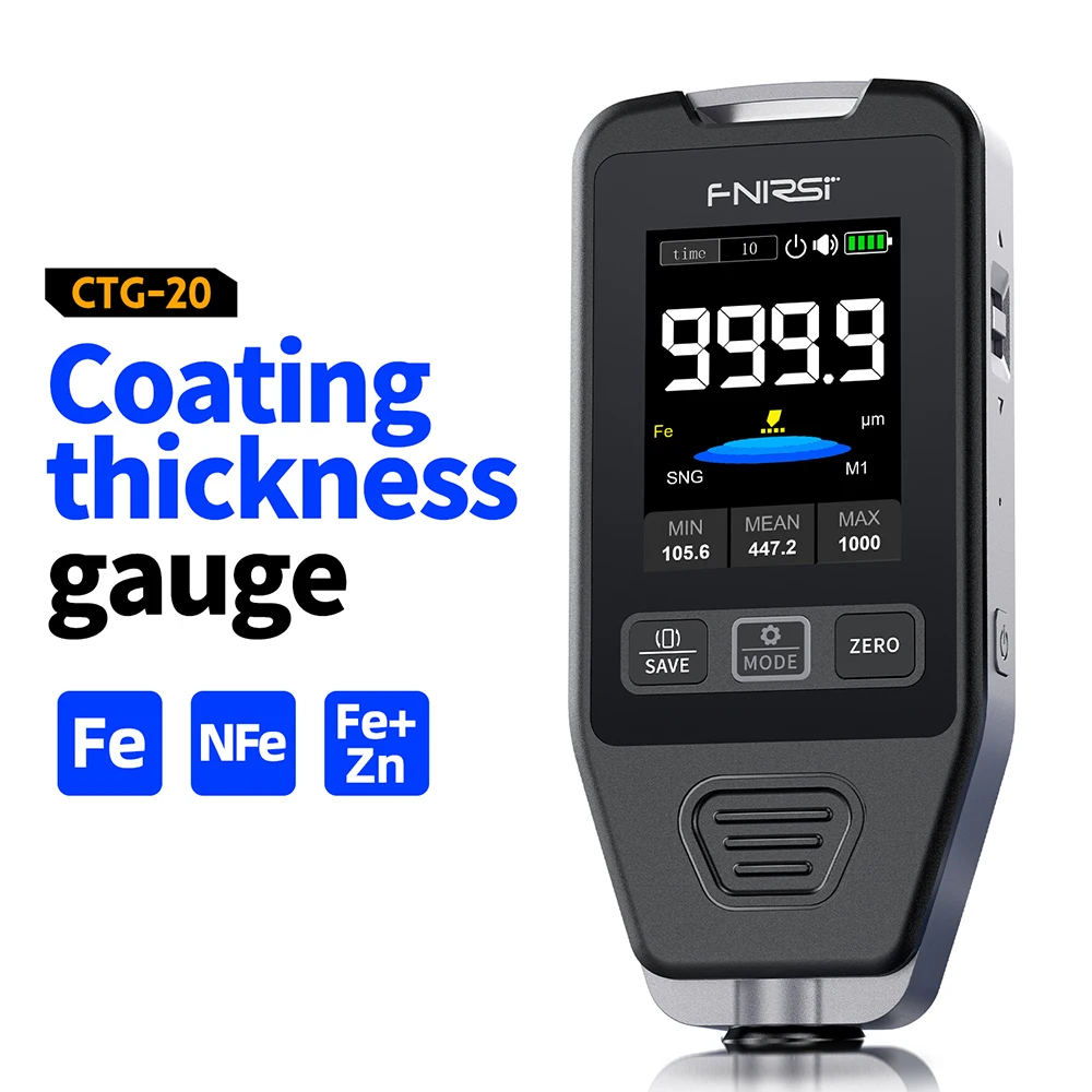 مقياس سمك طلاء السيارات بالكهرباء المعادن المعجون مسحوق طلاء سمك قياس CTG-20 للسيارة 0-1400um Fe nFe Fe + Zn