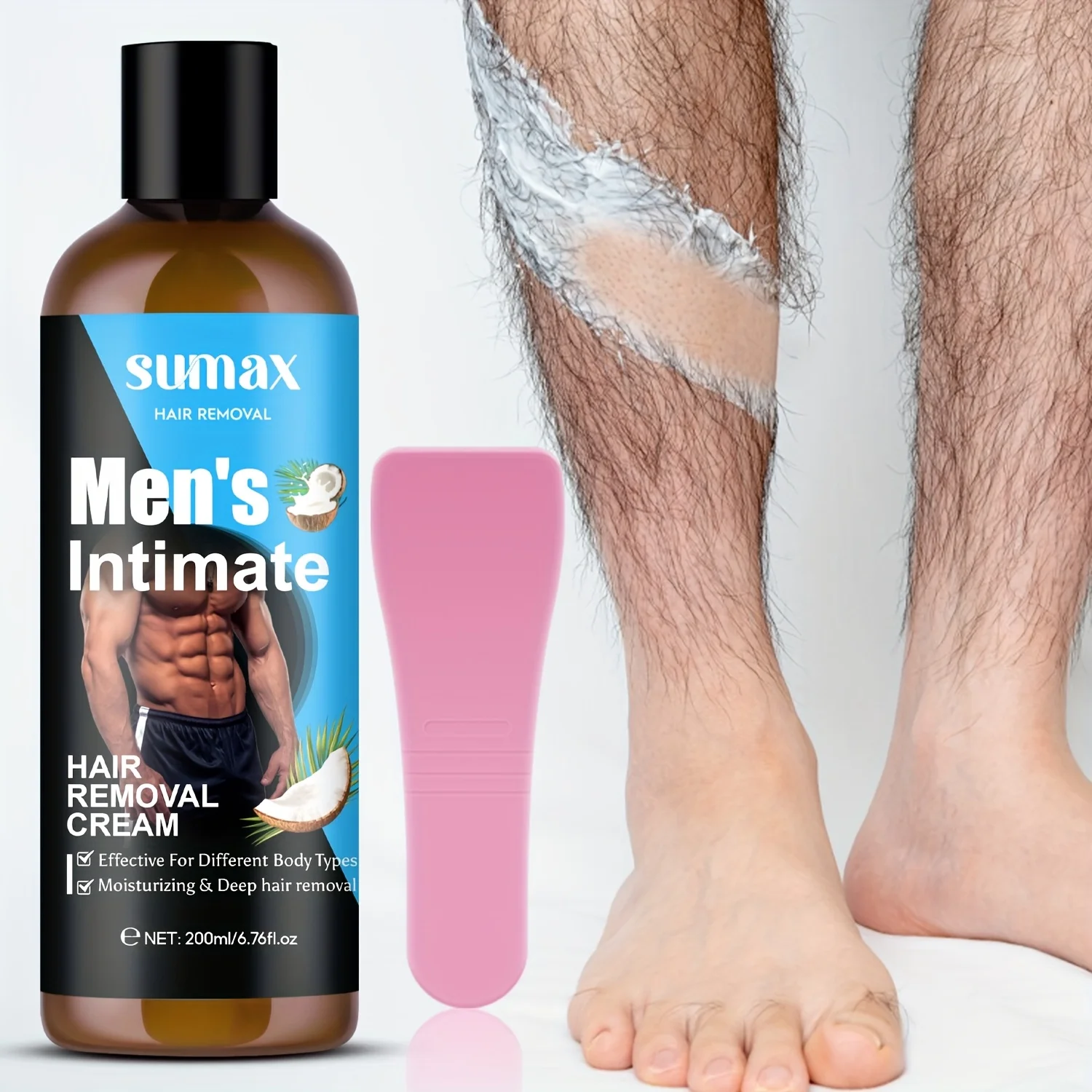Coconut Oil Men's Private Hair Removal Cream, Suitable for Chest, Underarm, Belly, Legs, Deep Moisturizing, Smooth Skin, 200ml