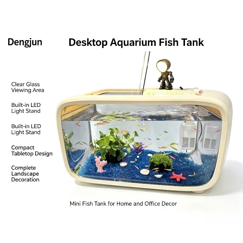 Household Ecological Fish Tank With Cover Transparent Desktop Aquarium Landscape Fish Box For Home Living Room Decor