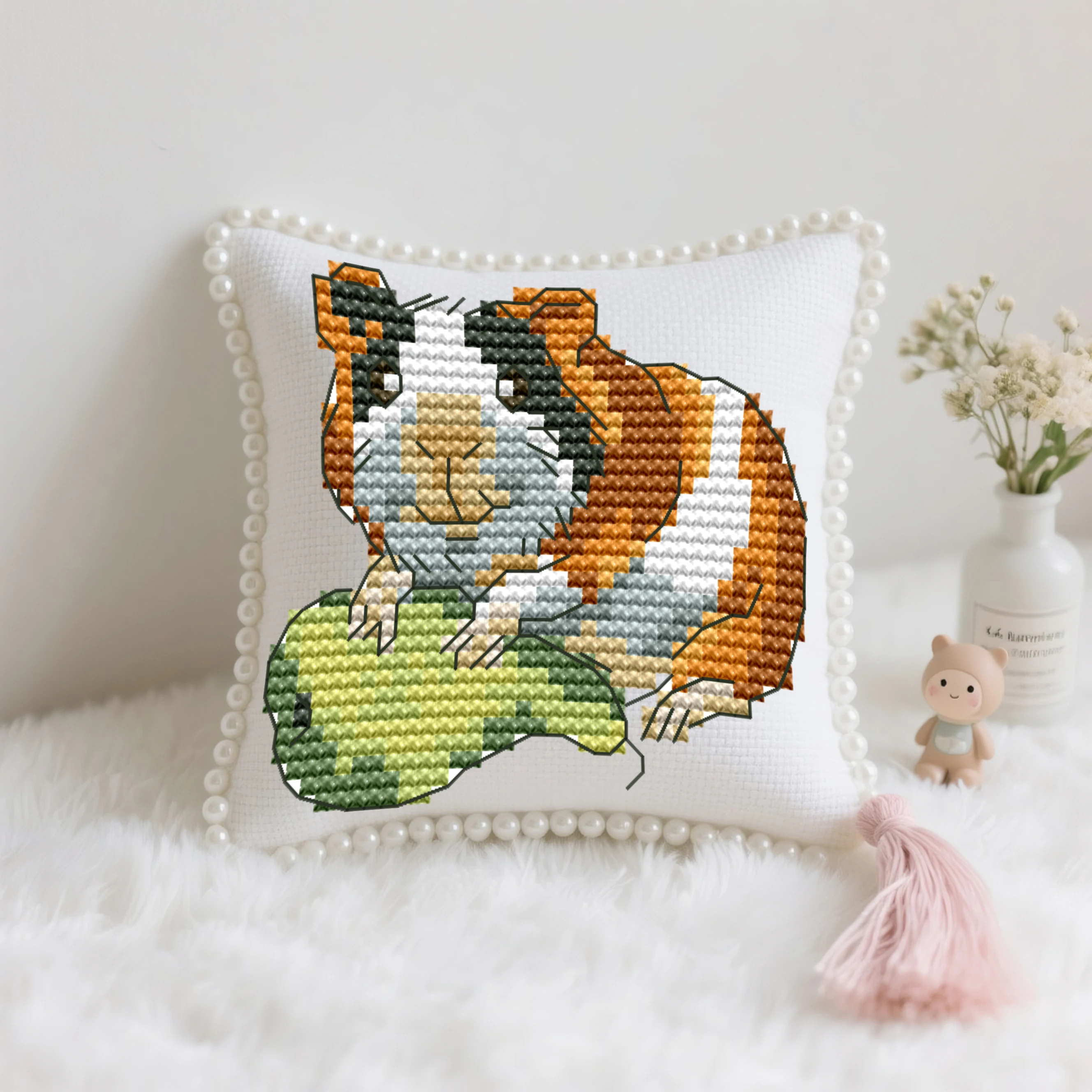 News Handmade Cross Stitch Pin Cushion, Craft Gift, Cross Stitch Kit, Embroidery Kit, Easy To Follow - Hamster 3